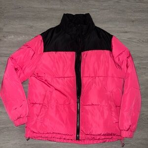 Forever 21 Mens Vibrant Pink and Black Puffer Jacket